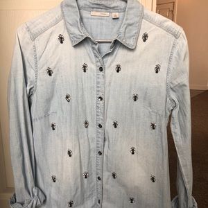 Halogen Denim Jeweled Button Down